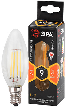 ЭРА F-LED B35-9w-827-E14 (филамент, свеча, 9Вт, тепл, E14)