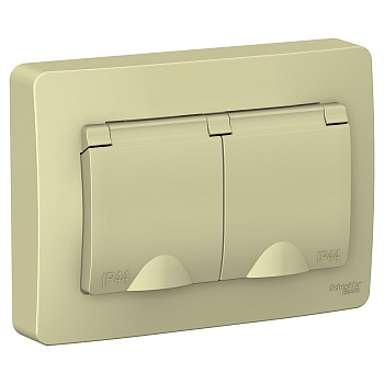 Systeme Electric Blanca внутр Беж Розетка 2-ая с/з IP44 со шторками, с крышками, 16А, 250В