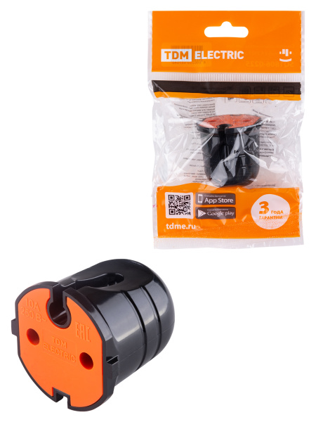 TDM Кабельная розетка б/з черная с красной вставкой 10А 250B черная SQ1806-0214
