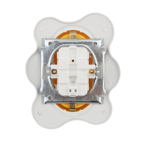 Купить Kranz Розетка двойная HAPPY с/у, с заземлением и защитными шторками Яичница, желтая/белая KR-78-0632