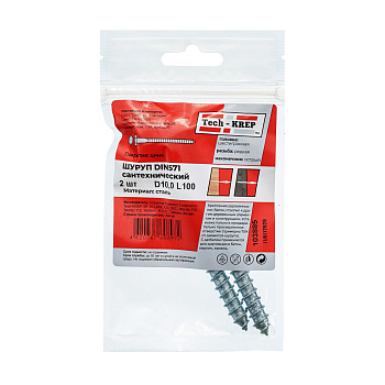 Tech-Krep Болт DIN 571 сантехнический оцинк 10х100 (2 шт) - пакет 103885