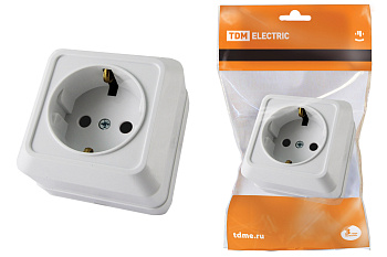 TDM Розетка 2П+З открытой установки IP20 16А, белая "Ладога" SQ1801-0015