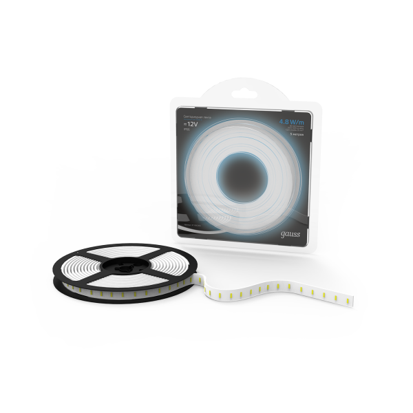 Купить Gauss Лента LED 2835 -SMD 4.8W 12V DC холодный белый IP66 (блистер 5м) 311000305