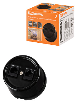 TDM Розетка двойная компьютерная RJ45 черная «Болонь» SQ1820-0251