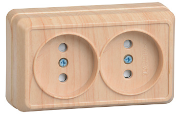 IEK OKTAVA РСш22-2-ОС Розетка 2местн. без з/к с защ.штор.10А откр.уст. (сосна)