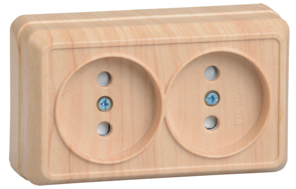 IEK OKTAVA РСш22-2-ОС Розетка 2местн. без з/к с защ.штор.10А откр.уст. (сосна)