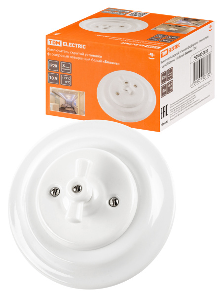 TDM Выключатель скрытой установки фарфоровый поворотный с ручкой (бантик) 10А белый «Болонь» SQ1820-0020