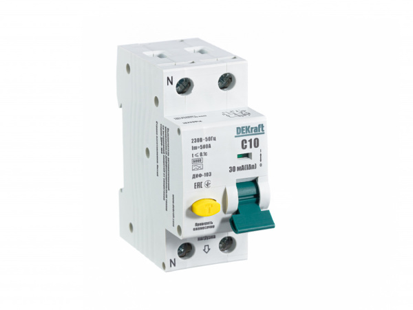 Dekraft Автоматический выключатель дифференциального тока (АВДТ) 1Р+N 10А 30мА тип A х-ка С ДИФ-103 6кА 16228DEK