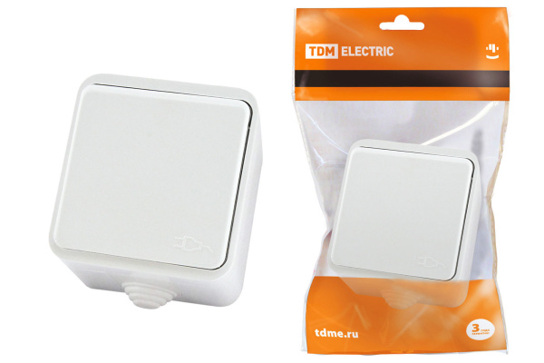 TDM Розетка 2П+З OУ с крышкой IP44 16А белая "Орель" SQ1802-0006