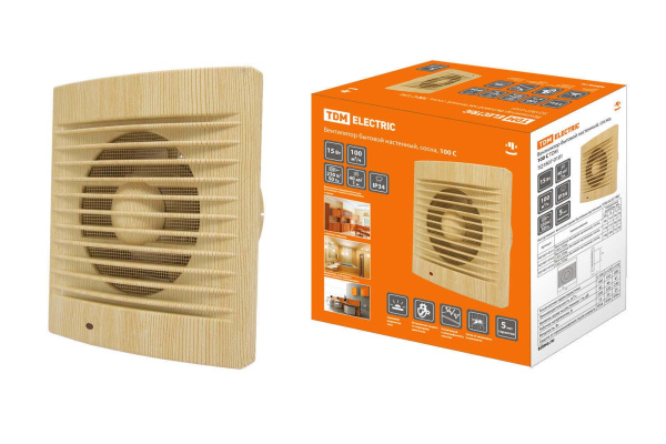 TDM Вентилятор бытовой настенный, 100 С "ЭКО" (сосна) SQ1807-0101