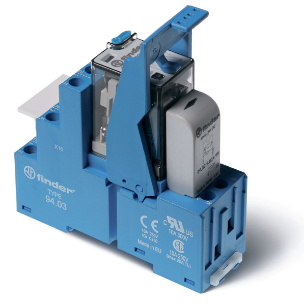 Finder Интерфейсный модуль (сборка 55.33.9.024.0010 + 99.02.9.024.99 + 94.03SPA), электромеханическое реле; 3CO 10A; контакты AgNi; питание 24В DC; ка 583390240050SPA