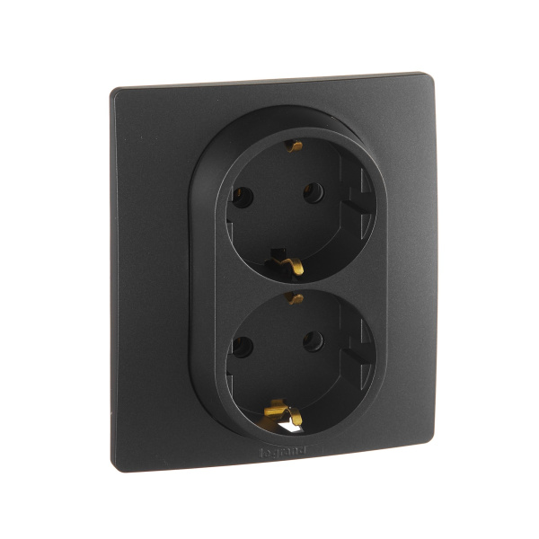 Купить Legrand Etika Антрацит Розетка 2-ая с/з, винт. клеммы, 16А, 250 В 672623