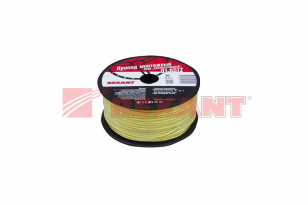 Купить Провод ПГВА 1 х 0.50мм², 100м, ЖЕЛТЫЙ Rexant 01-6512