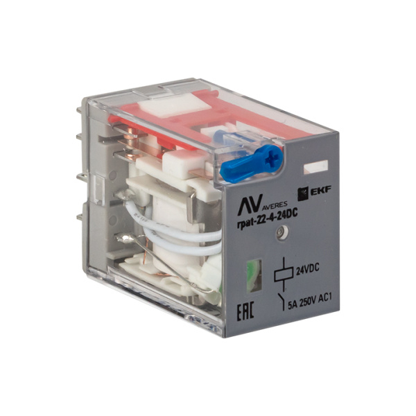 EKF Averes Реле промежуточное с кнопкой и механической индикацией RPAt 22/4 5A 24В DC