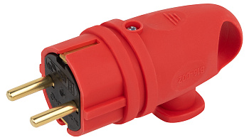 ЭРА Вилка VX11-R-IP44 каучуковая c заземлением 16А IP44 с кольцом угловая красная