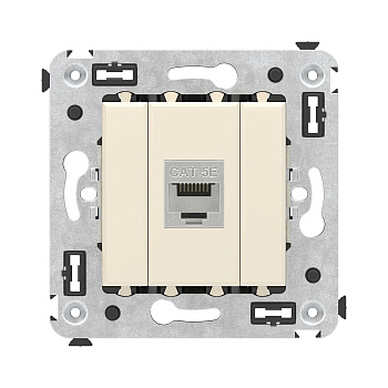 DKC Компьютерная розетка RJ-45 без шторки в стену, кат.5e одинарная экранированная, "Avanti", "Ванильная дымка"