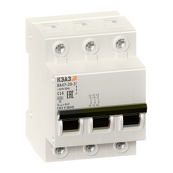 КЭАЗ ВА47-29 Автоматический выключатель 3P 10A C 4,5кА AC(ВА47-29-3C10-УХЛ3) 141610