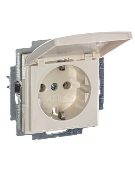 Купить ABB BJB Basic 55 Беж Розетка с/з с крышкой 2CKA002018A0351