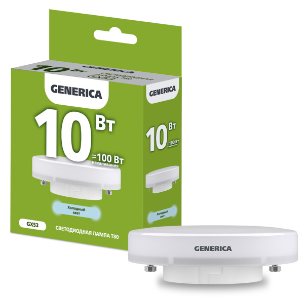 IEK GENERICA Лампа LED T80 таблетка 10Вт 230В 6500К GX53 LL-T80-10-230-65-GX53-G