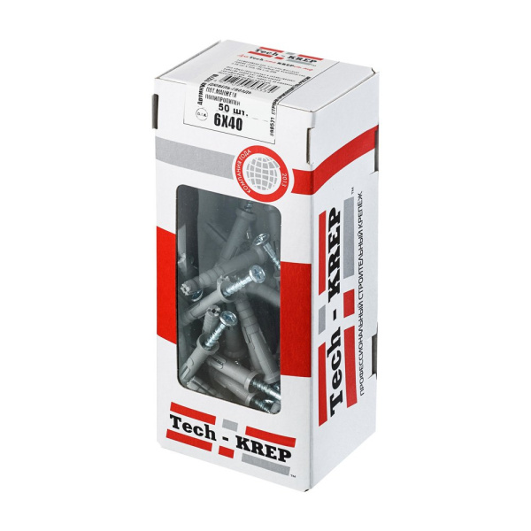 Tech-Krep Дюбель-гвоздь 6х40 пот. манжета (полипропилен)  (50 шт) - коробка с ок Tech- Kre 112710
