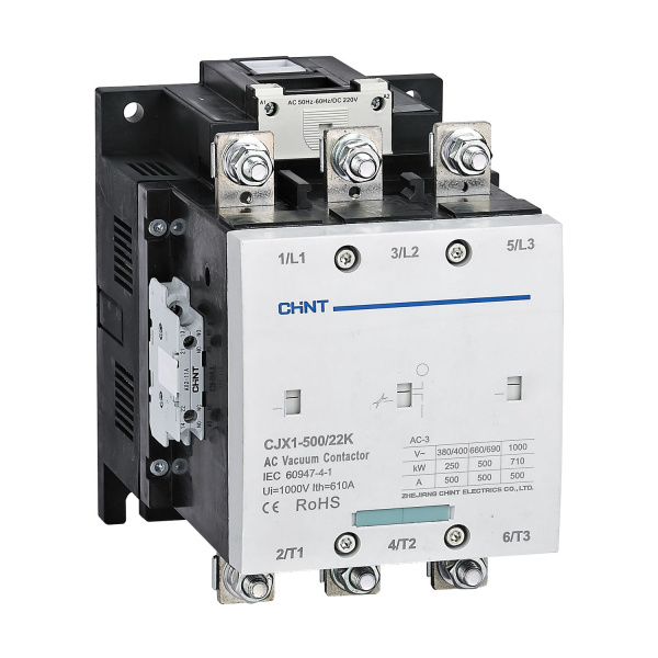 CHINT Контактор вакуумный CJX1-500/22K 500А(АС3) 2НО+2НЗ AC/DC 110В 50/60Гц