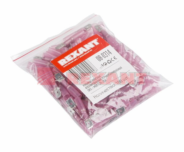 Купить Клемма плоская изолированная термоусаживаемая штекер - 6.35мм 0.5-1.5мм² (РПи-п-т 1.5-(6.3)) красный Rexant 08-0314