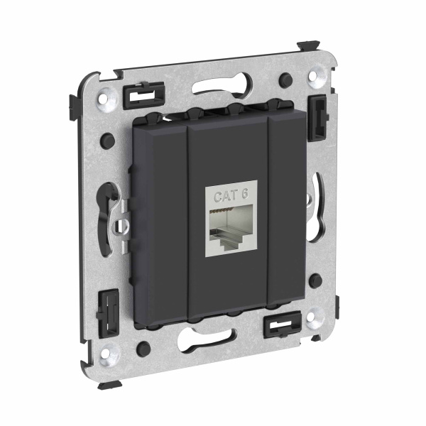 Купить DKC Компьютерная розетка RJ-45 без шторки в стену, кат.6 одинарная экранированная, "Avanti", "Черный матовый"