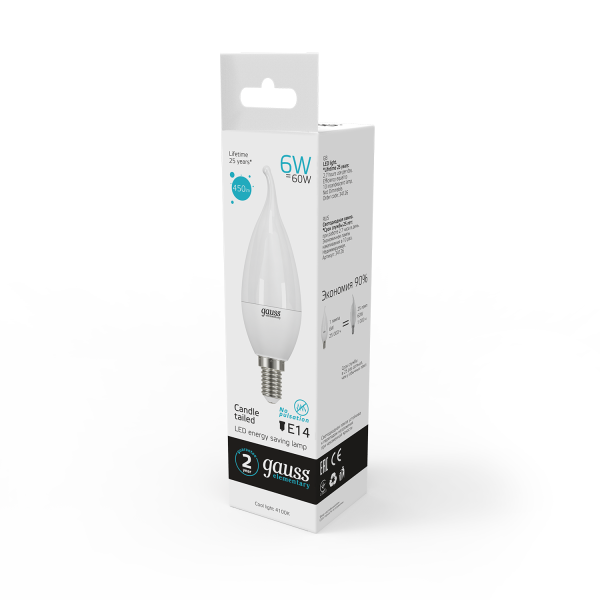 Купить Gauss Лампа Elementary Свеча на ветру 6W 450lm 4100K Е14 LED 34126