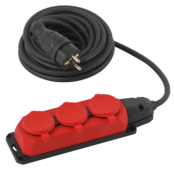 ЭРА Удлинитель силовой ЭРА UK-3e-3x1,5-5m-IP44(KG) с заземлением 3 розетки каучук 5м КГ 3х1,5мм2 IP44