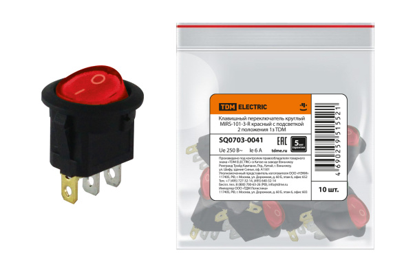 TDM Клавишный переключатель круглый MIRS-101-3-R красный с подсветкой 2 положения 1з SQ0703-0041
