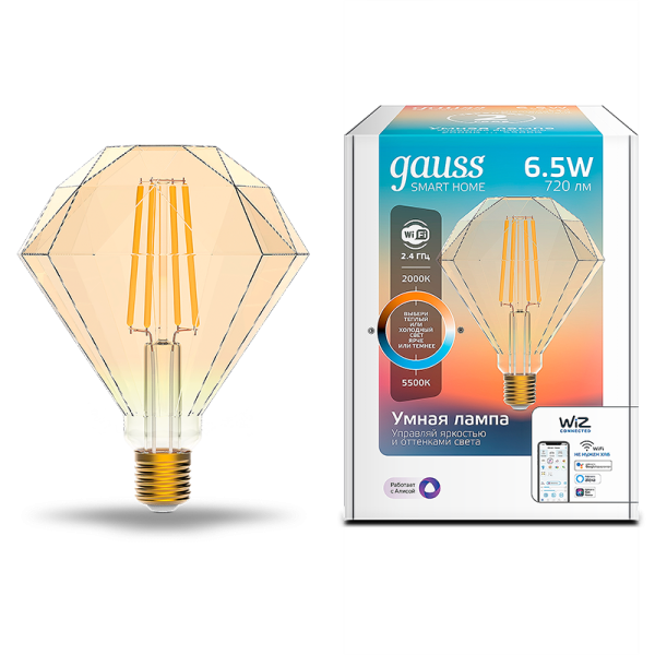 Gauss Лампа Smart Home Filament Diamond 6,5W 720lm 2000-5500К E27 изм.цвет.темпр.+дим. LED 1370112