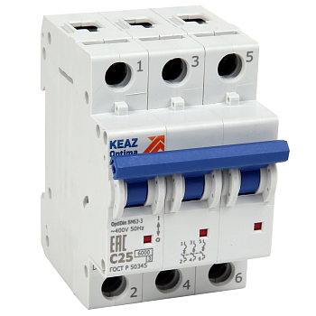 КЭАЗ OptiDin BM63 Автоматический выключатель 3P 63A B 6кА AC (BM63-3B63-УХЛ3-РЕГ) 280423