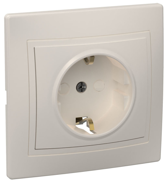 IEK KVARTA РСш10-3-Км Розетка 1мес. c з/к с з/ш 16А кер. крем