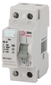 ЭРА SIMPLE-mod-43 SIMPLE Устройство защитного отключения УЗО ВД-40 2P 40А/30мА (электронное)