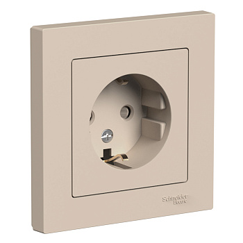Systeme Electric AtlasDesign Песочный Розетка с/з со шторками, 16А, в сборе