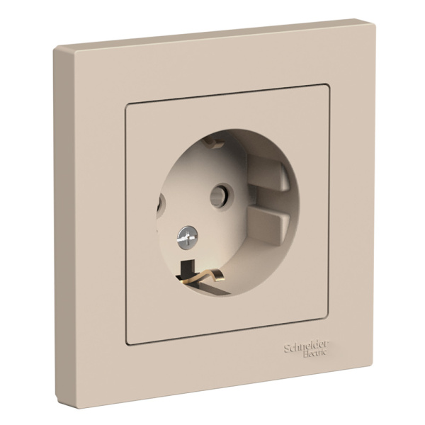 Systeme Electric AtlasDesign Песочный Розетка с/з со шторками, 16А, в сборе