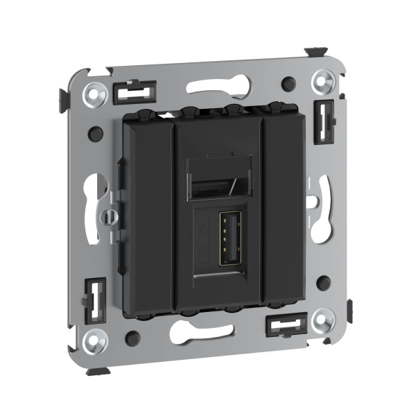 Купить DKC USB 2.0 розетка одинарная в стену, тип А-А, "Avanti", "Черный матовый"