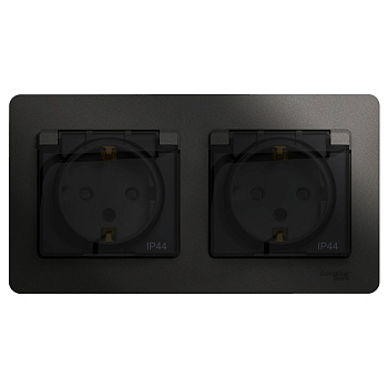 Systeme Electric Glossa Антрацит Розетка 2-ая с/з, со шторками, в сборе, IP44