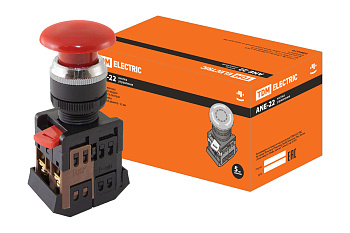 TDM Кнопка ANE-22 "Грибок"с фиксацией красный d22мм неон/230В 1з+1р SQ0704-0019