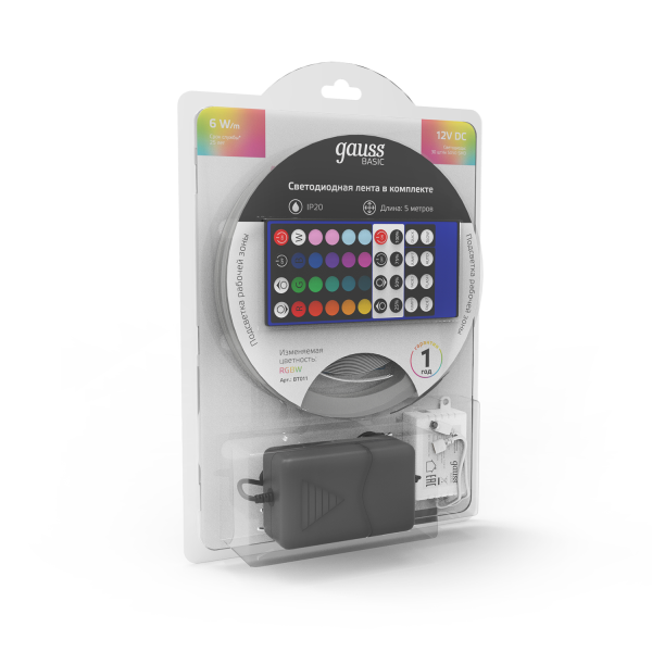 Купить Gauss Лента Basic в комплекте 12V 6W/m 390lm/m RGBW IP20 LED 5m 1/50 BT011