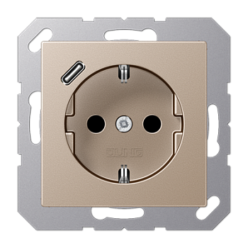 JUNG Розетка SCHUKO® с USB-зарядным устройством, тип С термопласт шампань A1520-18CCH