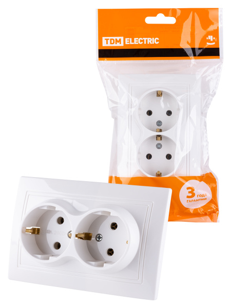 TDM Розетка двойная 2П+З 16А 250В белая "Таймыр" SQ1814-0014