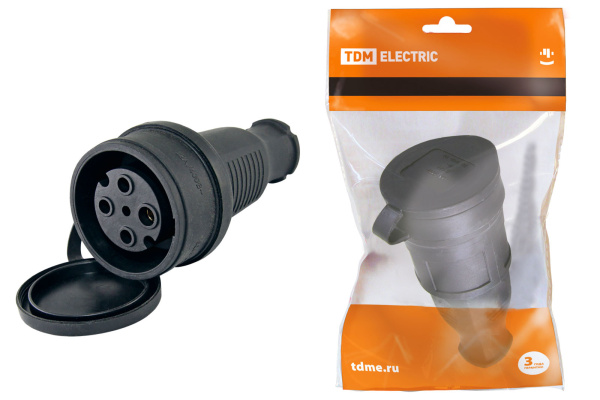 TDM Разъем с заглушкой каучук 3Р+РЕ 32А 380В IP44 SQ0612-0007
