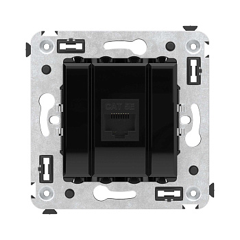 DKC Компьютерная розетка RJ-45 без шторки в стену, кат.5е одинарная, "Avanti", "Черный квадрат"