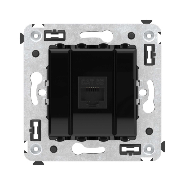 DKC Компьютерная розетка RJ-45 без шторки в стену, кат.5е одинарная, "Avanti", "Черный квадрат"