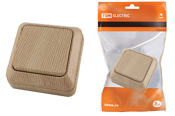 TDM Выключатель 1-кл. открытой установки IP20 10А, сосна "Ладога" SQ1801-0043