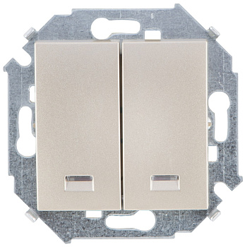 Simon 15 Шампань Выключатель 2-клавишный с подсветкой, 16А, 250В, винт.зажим 1591392-034