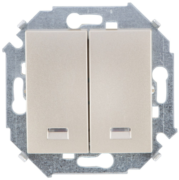 Simon 15 Шампань Выключатель 2-клавишный с подсветкой, 16А, 250В, винт.зажим 1591392-034