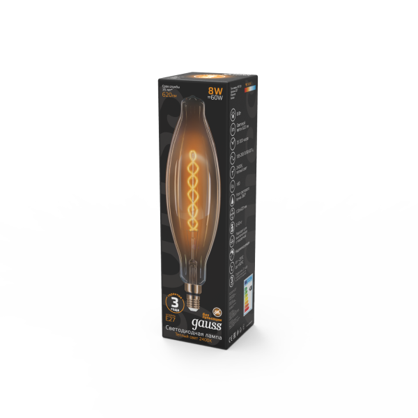 Купить Gauss Лампа Filament BT120 8W 620lm 2400К Е27 golden flexible LED 156802008