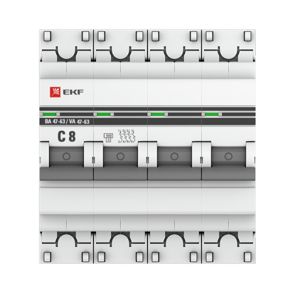 Купить EKF PROxima ВА 47-63 Автоматический выключатель (С) 4P 8А 4,5kA mcb4763-4-08C-pro